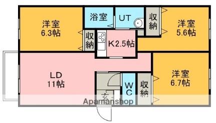 北海道札幌市清田区真栄二条２丁目(賃貸アパート3LDK・2階・65.82㎡)の写真 その2