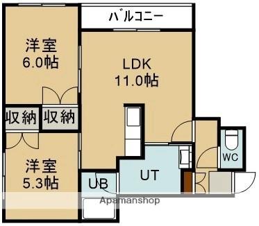 トータス亀田 102｜北海道函館市亀田町(賃貸マンション2LDK・1階・48.00㎡)の写真 その2