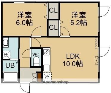 ＴＷＩＮＫＬＥ　ＰＡＲＫＳＩＤＥ（ツインクルパークサイド） F｜北海道函館市柳町(賃貸アパート2LDK・3階・47.44㎡)の写真 その2