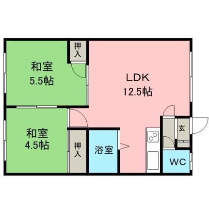北海道札幌市厚別区厚別南１丁目(賃貸アパート2LDK・1階・44.00㎡)の写真 その2