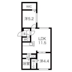 仮）ＡＬＰＨＡ厚別中央3ー4ＭＳ 4階2LDKの間取り