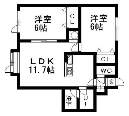 2条マンション 103｜北海道札幌市厚別区厚別西二条２丁目(賃貸アパート2LDK・1階・50.62㎡)の写真 その2