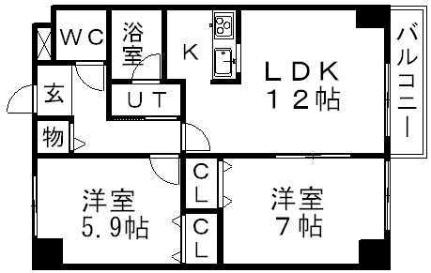 パルクトゥール中の島 402｜北海道札幌市豊平区中の島一条６丁目(賃貸マンション2LDK・4階・46.00㎡)の写真 その2