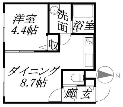 アークガーデン平岸II 204｜北海道札幌市豊平区平岸三条４丁目(賃貸マンション1LDK・2階・31.51㎡)の写真 その2