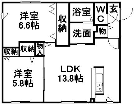 さくら福住 103｜北海道札幌市豊平区福住一条３丁目(賃貸マンション2LDK・1階・57.40㎡)の写真 その2