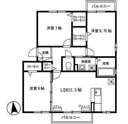 ヴィラ・ベルクII 301｜青森県八戸市沼館３丁目(賃貸アパート3LDK・3階・73.52㎡)の写真 その2