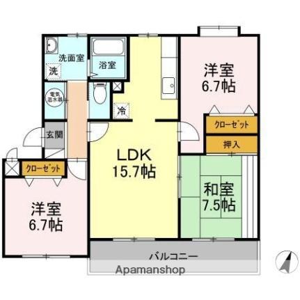 ルグラン虹ヶ丘 203｜青森県青森市虹ケ丘１丁目(賃貸マンション3LDK・2階・84.45㎡)の写真 その2