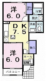 シェル・バン 101｜岩手県胆沢郡金ケ崎町西根鑓水(賃貸アパート2DK・1階・44.82㎡)の写真 その2