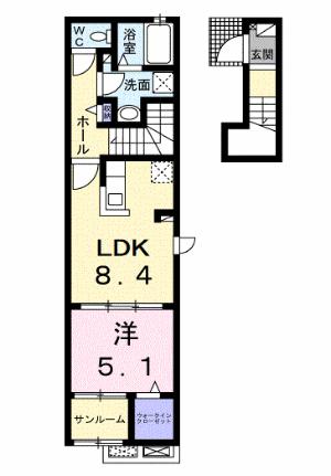 サニーサーガ 201｜宮城県仙台市泉区向陽台３丁目(賃貸アパート1LDK・2階・41.34㎡)の写真 その2