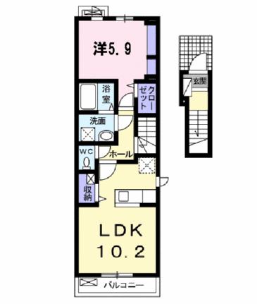 グレイスII 201｜宮城県黒川郡大和町吉岡字古館(賃貸アパート1LDK・2階・44.66㎡)の写真 その2