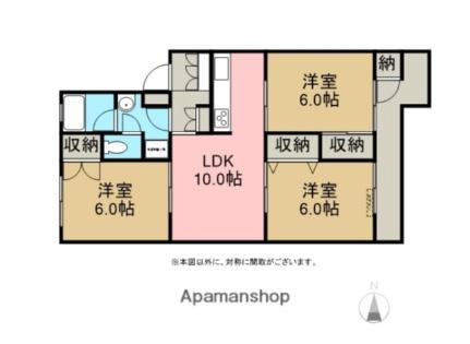 ヴォンメゾンＳＥＮＧＯＫＵ 305｜福島県会津若松市東千石１丁目(賃貸マンション3LDK・3階・68.80㎡)の写真 その2