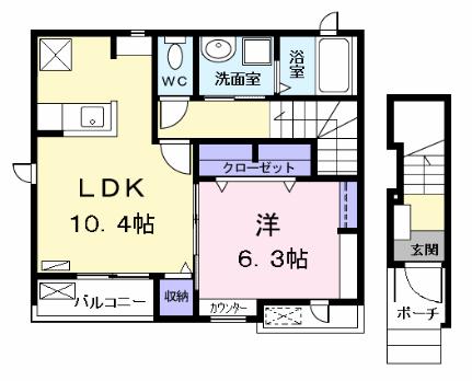 アルファ　カエリー 201｜愛知県名古屋市港区七反野１丁目(賃貸アパート1LDK・2階・44.63㎡)の写真 その2