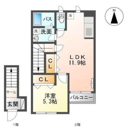 ペイジブルフルール 202｜鳥取県鳥取市古海(賃貸アパート1LDK・2階・45.61㎡)の写真 その2
