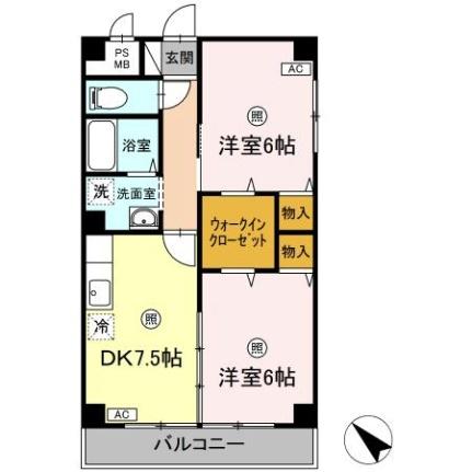 シティーパル 201｜鳥取県鳥取市富安２丁目(賃貸マンション2DK・2階・52.63㎡)の写真 その2