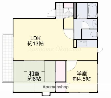 カサデヒラソル 102｜岡山県岡山市北区青江２丁目(賃貸アパート2LDK・1階・51.45㎡)の写真 その2