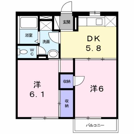 グリンピア古都Ａ 205｜岡山県岡山市東区鉄(賃貸アパート2K・2階・42.23㎡)の写真 その2