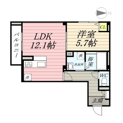 ラフォーレＦ 201｜岡山県岡山市北区野田５丁目(賃貸アパート1LDK・2階・46.58㎡)の写真 その2