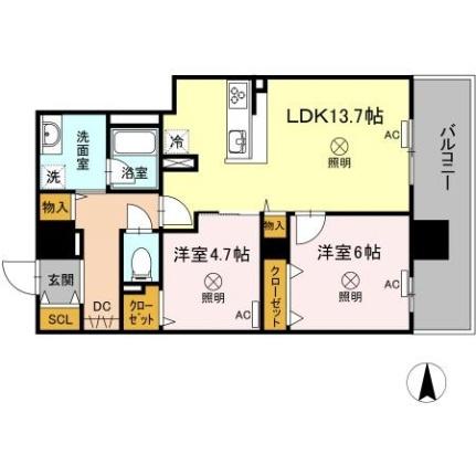 ＴＷＩＮ　ＴＯＷＥＲＳ　ＡＺＵＫＩ 0902｜岡山県岡山市北区表町３丁目(賃貸マンション2LDK・9階・60.55㎡)の写真 その2