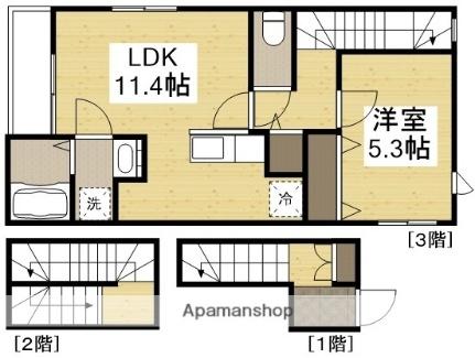 岡山県倉敷市西中新田(賃貸アパート1LDK・3階・53.71㎡)の写真 その2