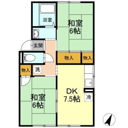 岡山県岡山市中区山崎(賃貸アパート2DK・1階・46.06㎡)の写真 その2