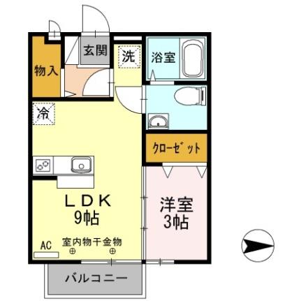 岡山県倉敷市羽島(賃貸アパート1DK・2階・32.00㎡)の写真 その2