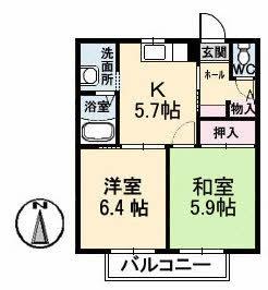 岡山県倉敷市玉島(賃貸アパート2DK・2階・42.36㎡)の写真 その2