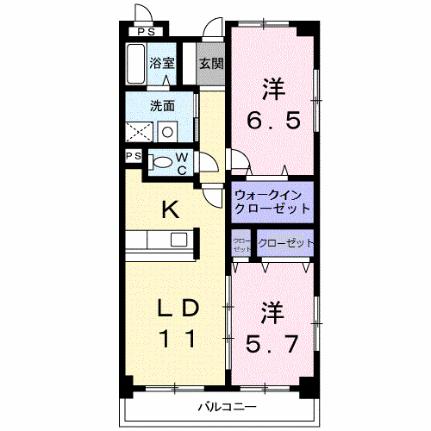 レンドール 201｜岡山県倉敷市老松町３丁目(賃貸マンション2LDK・2階・56.60㎡)の写真 その2