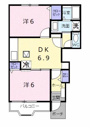 メリッサII 102｜広島県東広島市西条町寺家(賃貸アパート2DK・1階・46.22㎡)の写真 その2