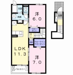 メゾン　フルリール 2階2LDKの間取り