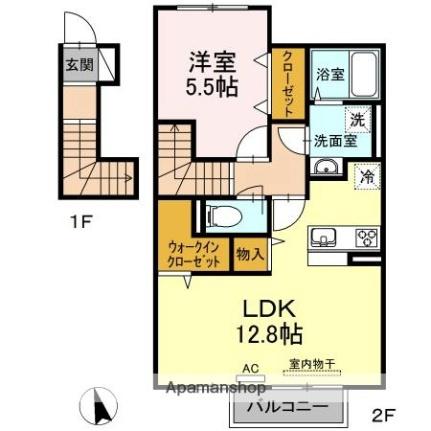 香川県高松市屋島西町(賃貸アパート1LDK・2階・52.59㎡)の写真 その2