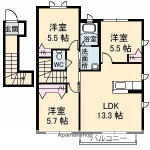 オレンジホップ B201｜香川県高松市林町(賃貸アパート3LDK・2階・70.43㎡)の写真 その2
