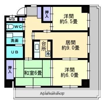 ランドマーク一番町 402｜愛媛県松山市一番町１丁目(賃貸マンション3DK・4階・62.68㎡)の写真 その2