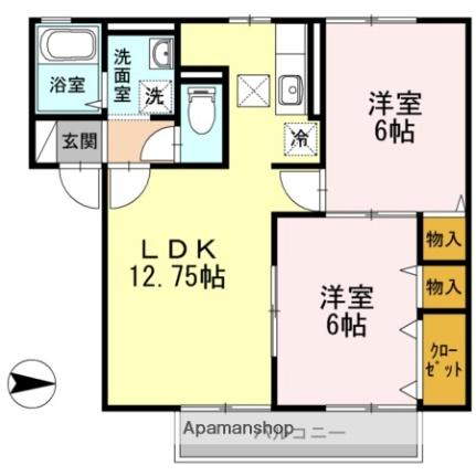 ルピナスコート　Ａ棟 102｜愛媛県松山市西長戸町(賃貸アパート2LDK・1階・54.30㎡)の写真 その2