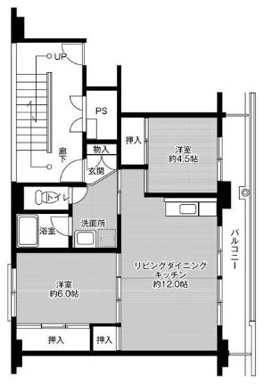 ビレッジハウス水巻4号棟 0501｜福岡県遠賀郡水巻町古賀２丁目(賃貸マンション2LDK・5階・53.08㎡)の写真 その2