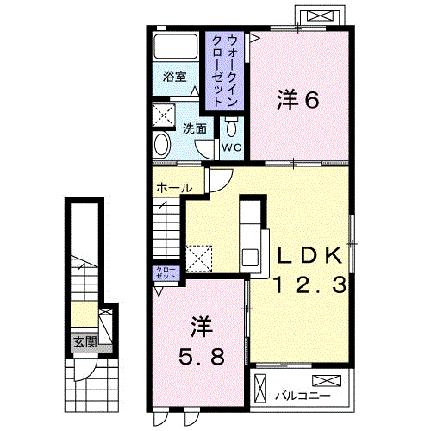 ラ・フェリーチェIII 202｜福岡県久留米市田主丸町益生田(賃貸アパート2LDK・2階・57.25㎡)の写真 その2