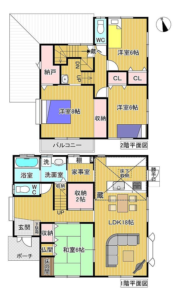 図面では分かりづらいですが、大容量の収納として大変重宝する「中2階」があります。